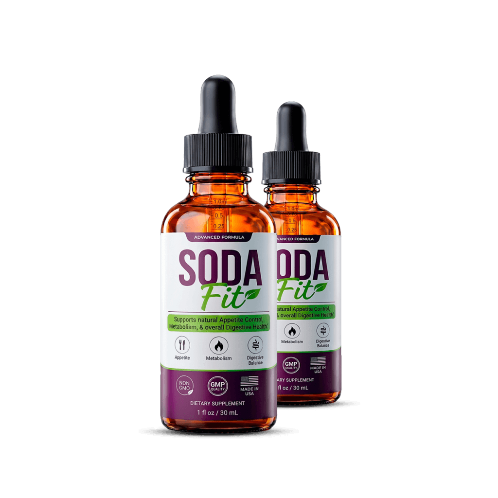 Two SodaFit liquid supplement bottles side by side showing product label details